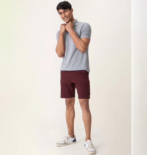 Men Maroon 4way Stretch Chino Shorts